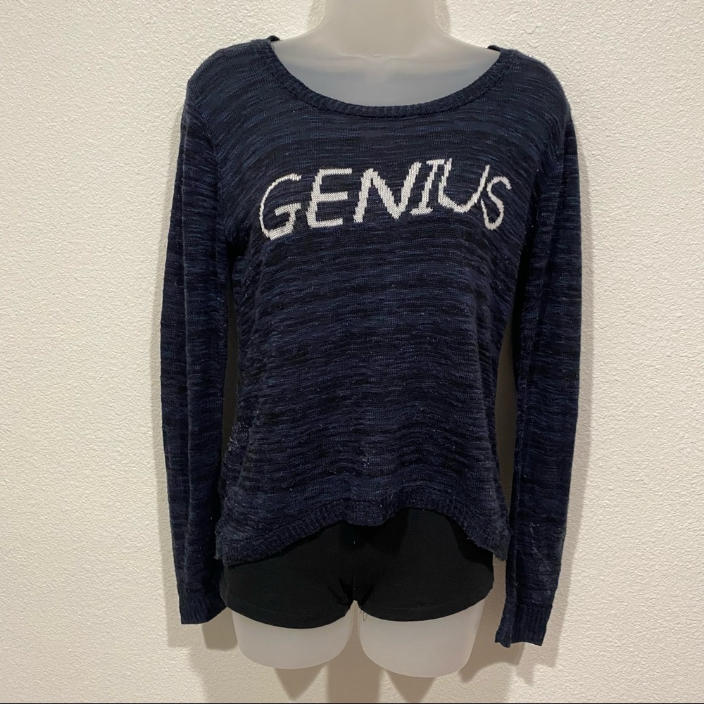 sweet n sinful blue & white knit genius sweater sweater long sleeve top shirt